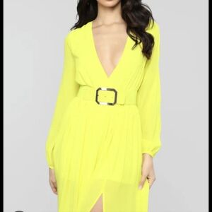 Fashion Nova "Halfway There" Belted Maxi Dress Yellow NWT. Medium
